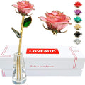24K Gold Dipped Real Rose with Crystal Stand, Anniversary Valentines Day Romantic Gift for Her Wife Mom