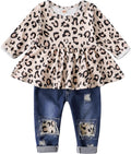 Infant Toddler Baby Girl Clothes Denim Jeans Outfits 2PCS Ruffle Floral Top + Ripped Denim Girls Pants Set 6M-4T
